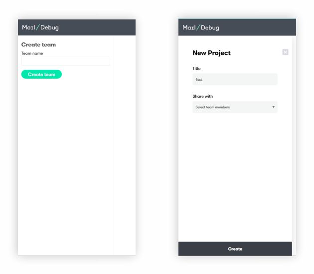 Stages of creating a team and project for collaborative testing of outbound emails in web projects.