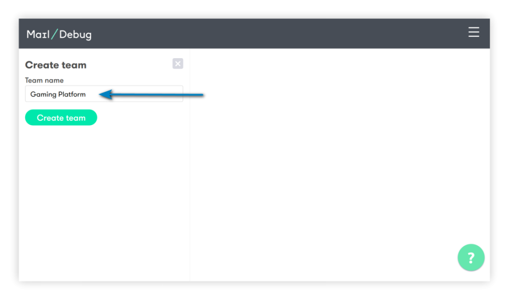 Screenshot of the DebugMail service interface - command creation window.